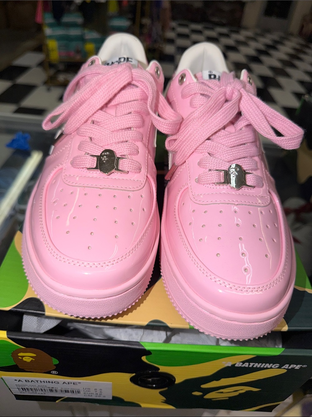 Bape men Pink Patent Leather Sneakers - Picture 7 of 7